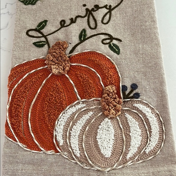Mud Pie Autumn Pumpkin Tea Towel - Orange and Cream - Picture 2 of 5